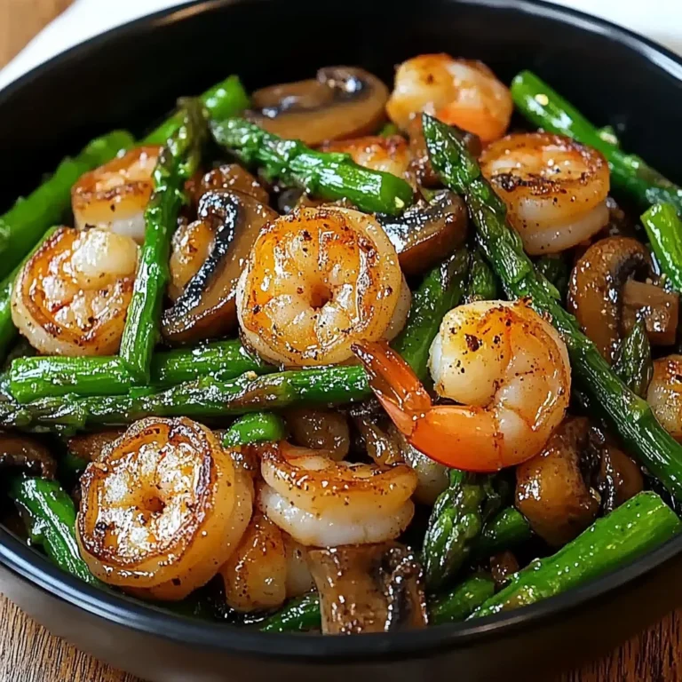 eceita de Salteado de Camarão com Aspargos e Cogumelos